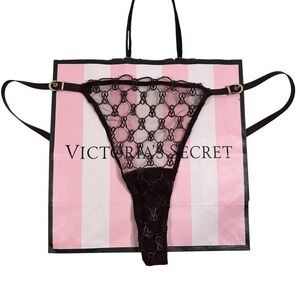 NWT Victoria's Secret Monogram Thong Adjustable Strap‎ Lace Lingerie Panty M